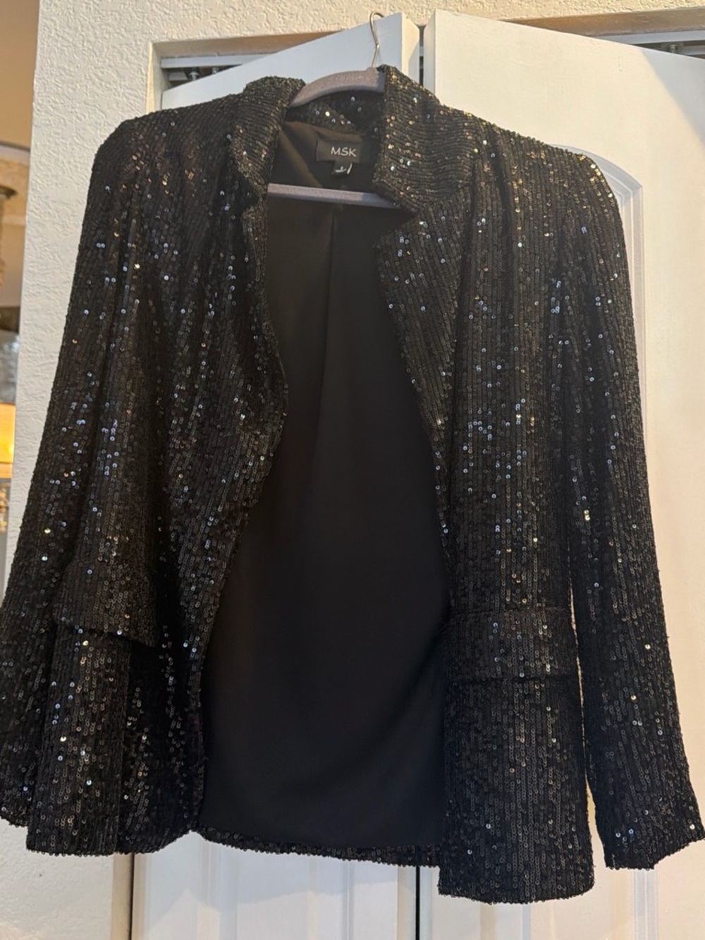MSK Black Sequin Open-Front Blazer on